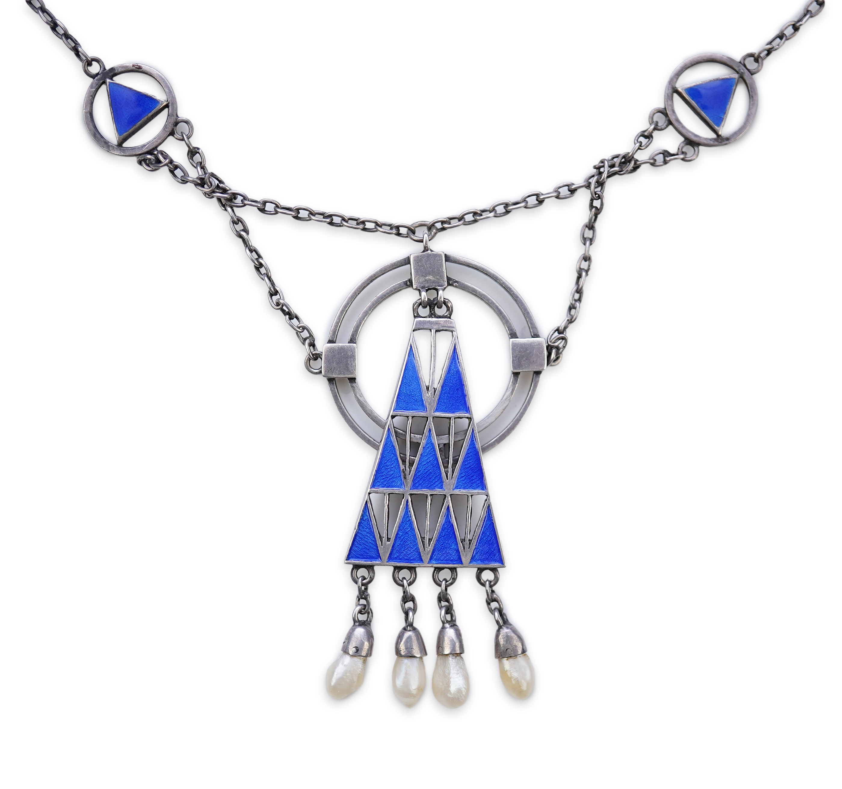 Theodor Fahrner, silver and enamel necklace, early 20th century